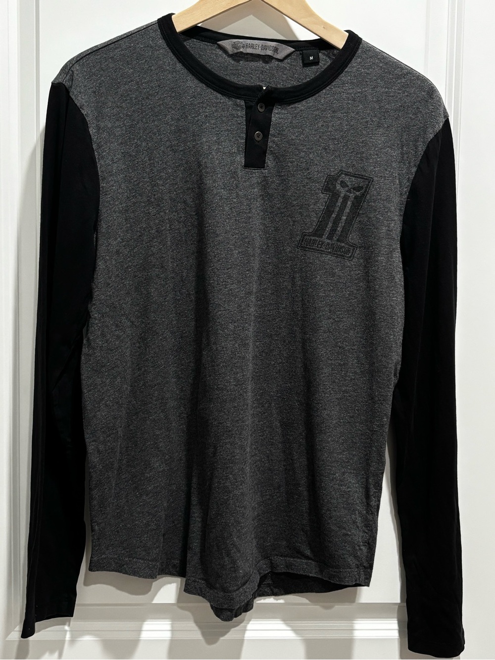 Harley-Davidson Two-Tone Gray and Black Long Sleeve Henley Shirt